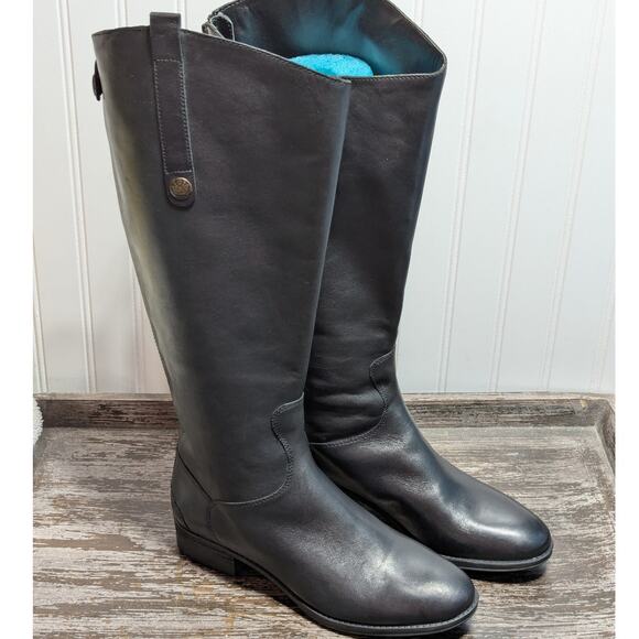 Sam Edelman Women's Black Leather Penny Knee High Tall Riding Boots Size 8.5M WC - Picture 1 of 8